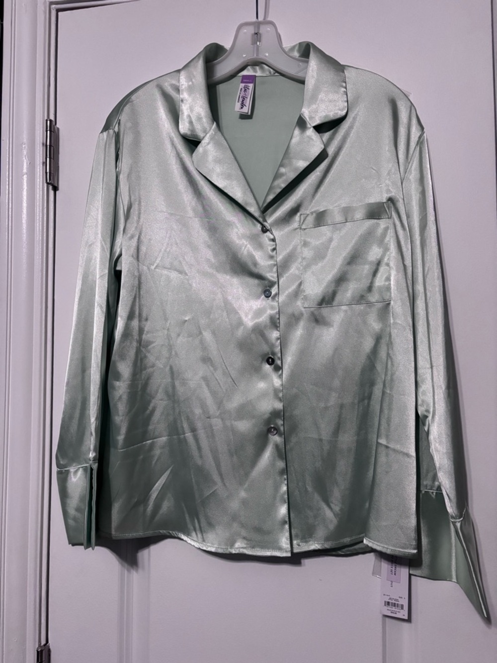 NWT Lilac & London Satin Pajama Top Sage Green Chic Loungewear